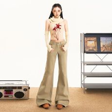 批发喇叭牛仔长裤<b class='q'>女生</b>新款秋冬2025拖地惰懒长裤百搭舒适宽松修身纽扣