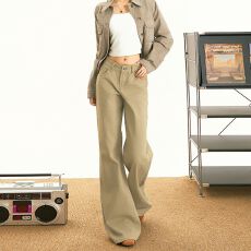 批发美式喇叭牛仔长裤<b class='q'>女生</b>新款秋冬拖地慵懒长裤百搭舒适宽松垂感复古