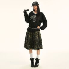 批发｜秋冬<b class='q'>街头</b>复古迷彩图案褶皱花边休闲百搭显瘦半身裙
