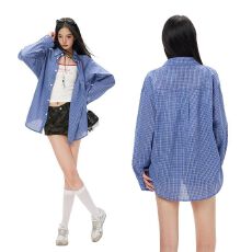 批发美式复古慵懒宽松细纹<b class='q'>格子衬衫</b><b class='q'>男</b>女初秋新款休闲长袖衬衣