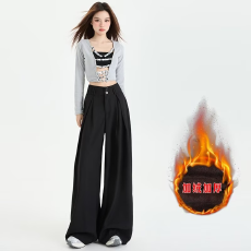批发秋冬新款黑色简约设计感西装裤高腰时尚阔腿裤休闲裤子女