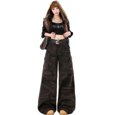 批发2026春装新款休闲工装<b class='q'>裤</b><b class='q'>迷彩</b>直筒<b class='q'>裤</b>辣妹风阔腿<b class='q'>裤</b><b class='q'>牛仔裤</b>女