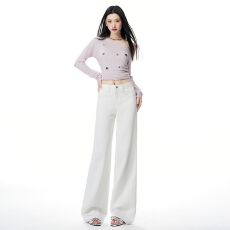 批发美式复古<b class='q'>白色</b>高腰显瘦阔腿<b class='q'>牛仔裤</b>女新款直筒拖地裤长裤加长