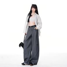 批发<b class='q'>新款</b>灰色美式复古弯刀休闲长<b class='q'>裤</b>女宽松廓形垂感西<b class='q'>裤</b>