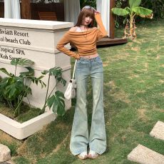 批发2026春装新款弹力微喇叭裤辣妹<b class='q'>女</b>装开叉牛仔裤<b class='q'>长裤</b>加<b class='q'>长裤</b>，