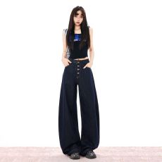 批发26ss | 2026春夏美式复古<b class='q'>长裤</b>牛仔纹理弯刀拖地新款百搭显瘦阔腿