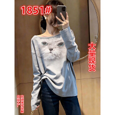 批发<b class='q'>个性</b>气质温柔大方小猫印花长袖<b class='q'>T</b><b class='q'>恤</b>春季通勤风宽松显瘦上衣高级感