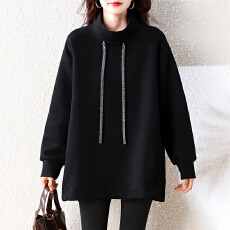 批发高级感黑色开叉<b class='q'>卫衣</b>女秋季新款宽松通勤大码百搭长袖打底衫潮