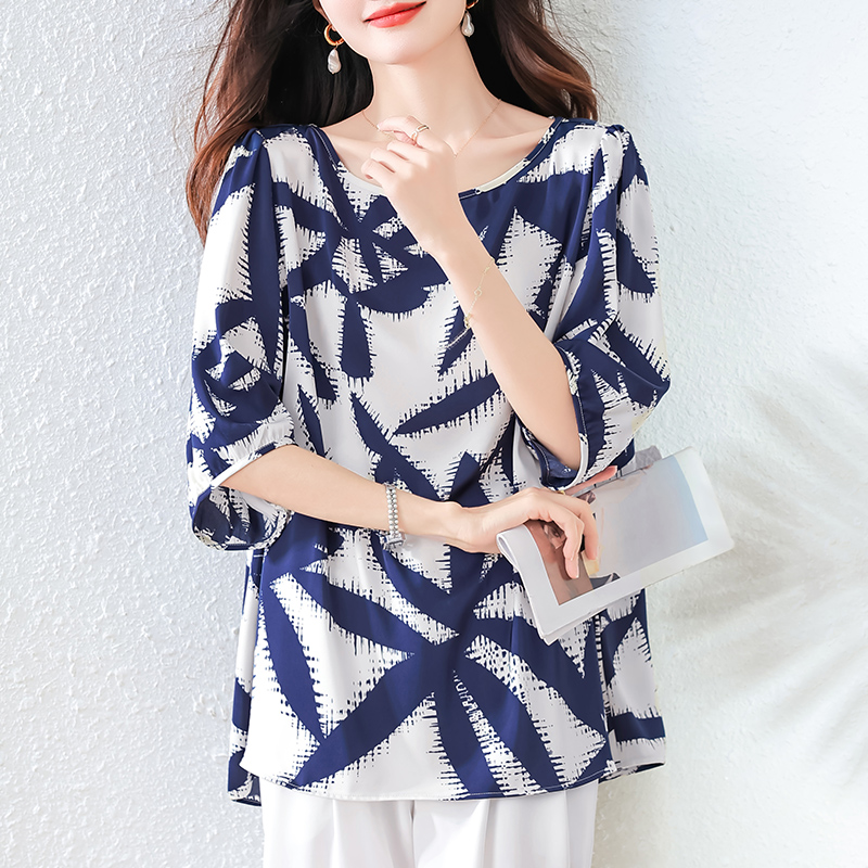 RY1860# 实拍大码女装2026夏季新款圆领印花显瘦遮肉短袖小衫