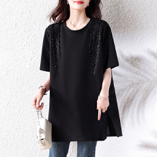 批发时尚烫钻钉珠短袖<b class='q'>t</b><b class='q'>恤</b>女夏季2026年新款宽松上衣欧货大码女装