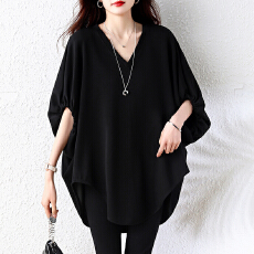 批发V领不规则裁剪设计时尚休闲简约宽松春夏<b class='q'>T</b><b class='q'>恤</b>上衣女