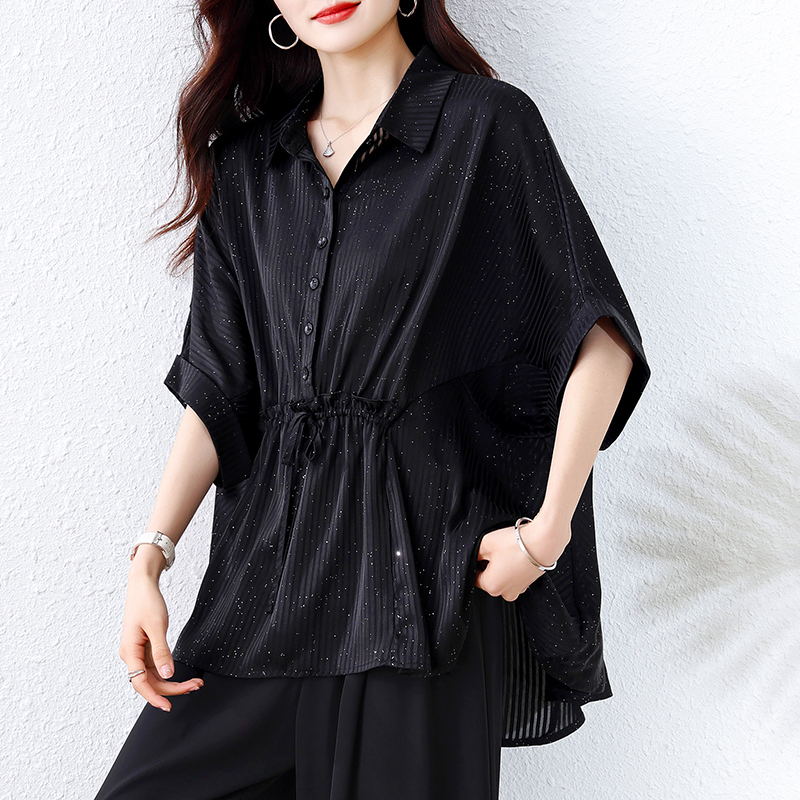 실사 빅 사이즈 블라우스 2026 여름 새로운 허리 루즈핏 수신 품격 슬림해 보이는 표지 배 다용도 맨위