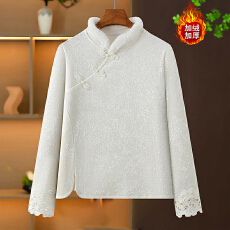 批发新中式国风提花加绒打底衫女重工刺绣秋<b class='q'>冬</b>新款打底衫立领百搭上衣