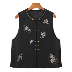 批发<b class='q'>妈妈</b>装新中式国风重工刺绣提花圆领<b class='q'>马甲</b>坎肩背心外套无袖春秋外穿