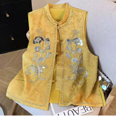 批发春秋宽松刺绣<b class='q'>原创</b><b class='q'>设计</b>新中式复古提花亮片马甲重工珠片绣花坎肩女