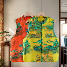 批发复古山水画新中式<b class='q'>马甲</b>2026春季新款<b class='q'>妈妈</b>装送长辈时尚坎肩宽松背心
