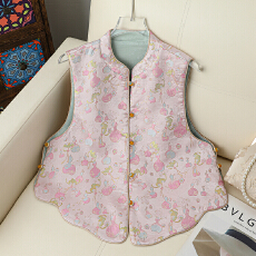 批发新中式年轻国风马甲春季高端宋锦提花盘扣马夹背心女外搭无袖上衣