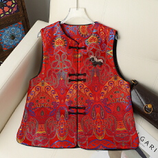 批发新中式国风重工刺绣红色马甲女2026新款秋季高级感气质坎肩背心