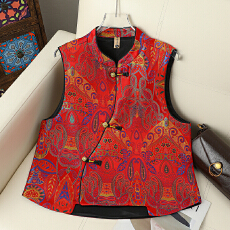 批发【彩锦】新中式云锦马甲新春红色上衣提花坎肩时尚