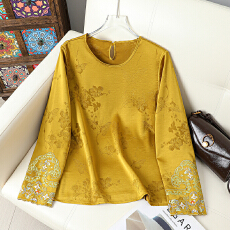 批发高端复古刺绣新中式国风<b class='q'>衬衫</b>女春秋季2026新款气质缎面打底衫<b class='q'>衬衣</b>