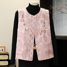 批发新中式国风粉色刺绣马甲背心<b class='q'>春</b>季新款妈妈装2026盘扣洋气马夹上衣