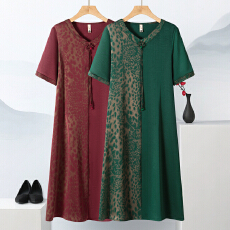 批发时尚气质显瘦夏季新款连衣裙国风妈妈宽松长裙<b class='q'>中老年</b>女装大码<b class='q'>裙子</b>