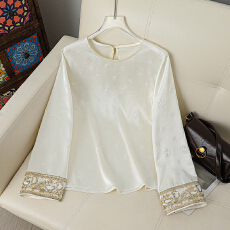 批发复古2026提花新款中式上衣小衫<b class='q'>女装</b>国风圆领气质长袖打底衬衫