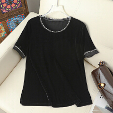 批发小香风轻薄丝绒T恤衫舒适百搭款潮流<b class='q'>妈妈装</b>气质打底衫遮肉显瘦款