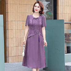 批发气质妈妈夏装国风改良旗袍连衣裙阔太太高贵裙子中老年女洋气短袖