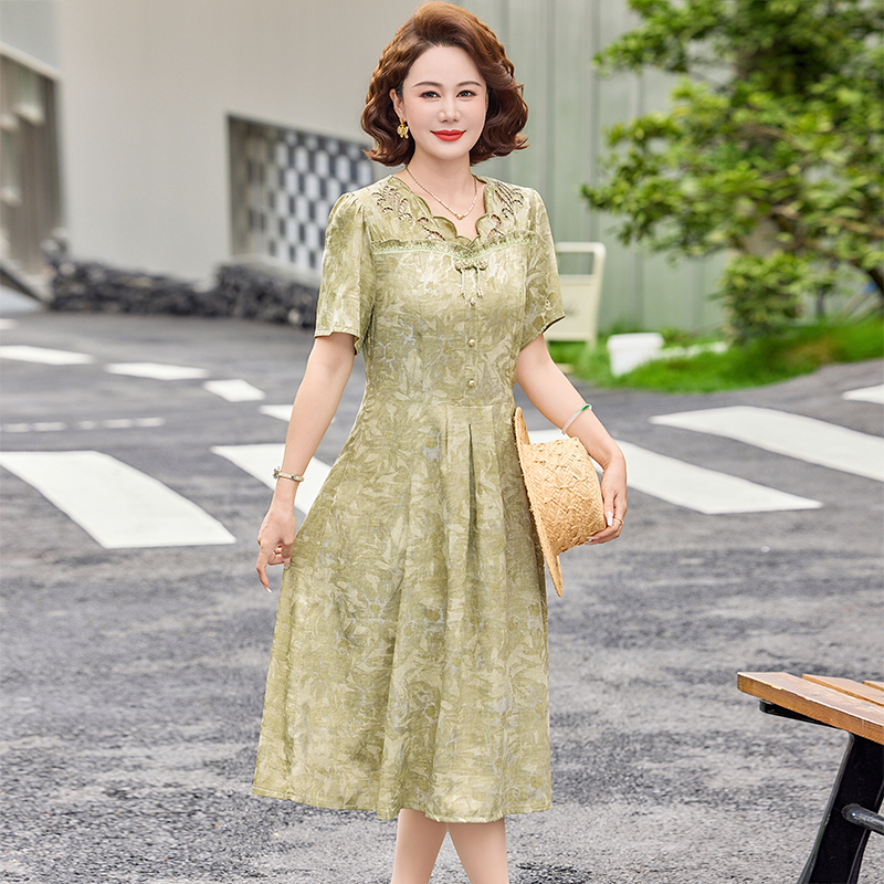 RY4387# 中式妈妈装夏季短袖连衣裙2026新款中年女装国风显瘦遮肉气质裙子