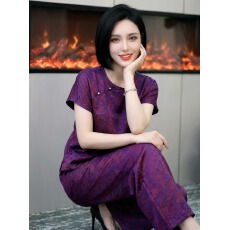 批发浮光锦2026夏季新款<b class='q'>中老年</b>妈妈套装宽松大码上衣阔腿<b class='q'>裤</b><b class='q'>复古</b>两件套