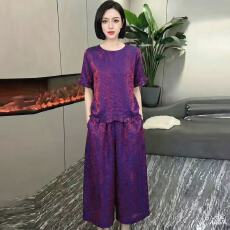 批发新中式<b class='q'>复古</b>国风洋气夏季新款气质女神提花上衣搭配裤子套装