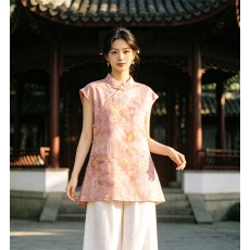 批发新中式妈妈夏装洋气衬衫中长款上衣中老年女气质国风印花T恤小衫
