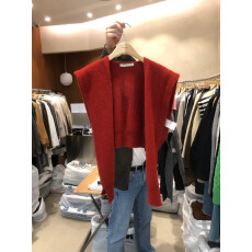 批发现~韩国东大门秋冬新款搭肩小坎肩灰色针织衫披肩外搭毛衣上衣