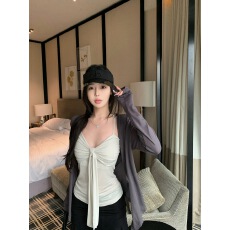 批发Wuu2sweet吴太甜 <b class='q'>街头</b>漫步 蝴蝶结裹胸吊带开衫上衣初秋背心套装