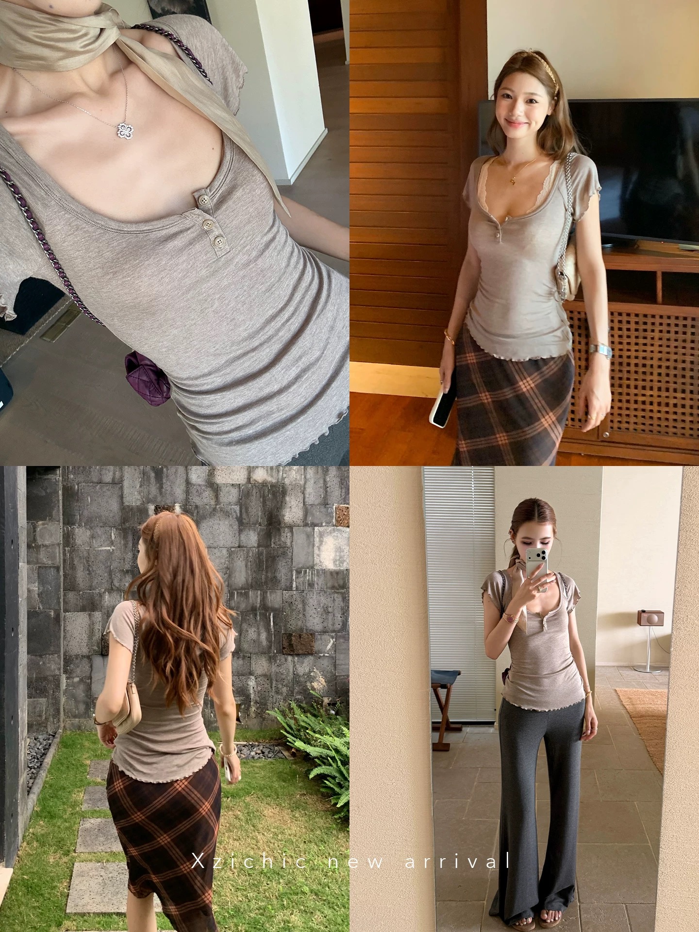 xzichic 한 남자 t 주간 실크 양모 대 u 칼라 반팔 티셔츠 여성 여름 프로 피부 얇고 가벼운 작은 날다 소매 맨위