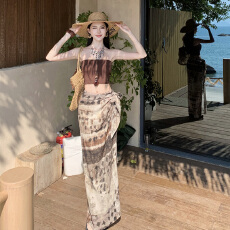 批发慵懒度假风~辣妹抹胸吊带背心夏季性感不规则半裙两件套旅游穿搭