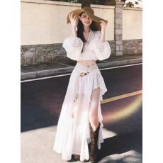 批发夏季波西米亚白色度假连衣裙巨好看民族风海边<b class='q'>沙滩裙</b>高级感两件套