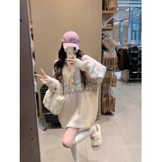 批发温柔风气质棉花糖复古拼色绑带宽松套头毛衣针织衫女<b class='q'>甜美</b>慵懒上衣