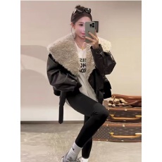 批发韩系大翻领羊羔毛皮衣外套女冬季<b class='q'>时尚</b>气质百搭加厚皮毛一体夹克潮