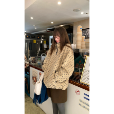 批发RAINY 立领保暖撞边羊羔毛卫衣冬季女抽绳套头拉链口袋宽松外套