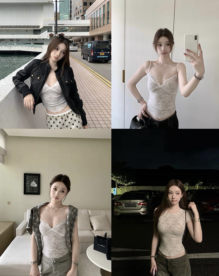 밤나무 코코아 bankelili 부드러운 향기로운 lace 산소 아름다움 순수한 욕망 바람 레이스 티셔츠 캐미솔