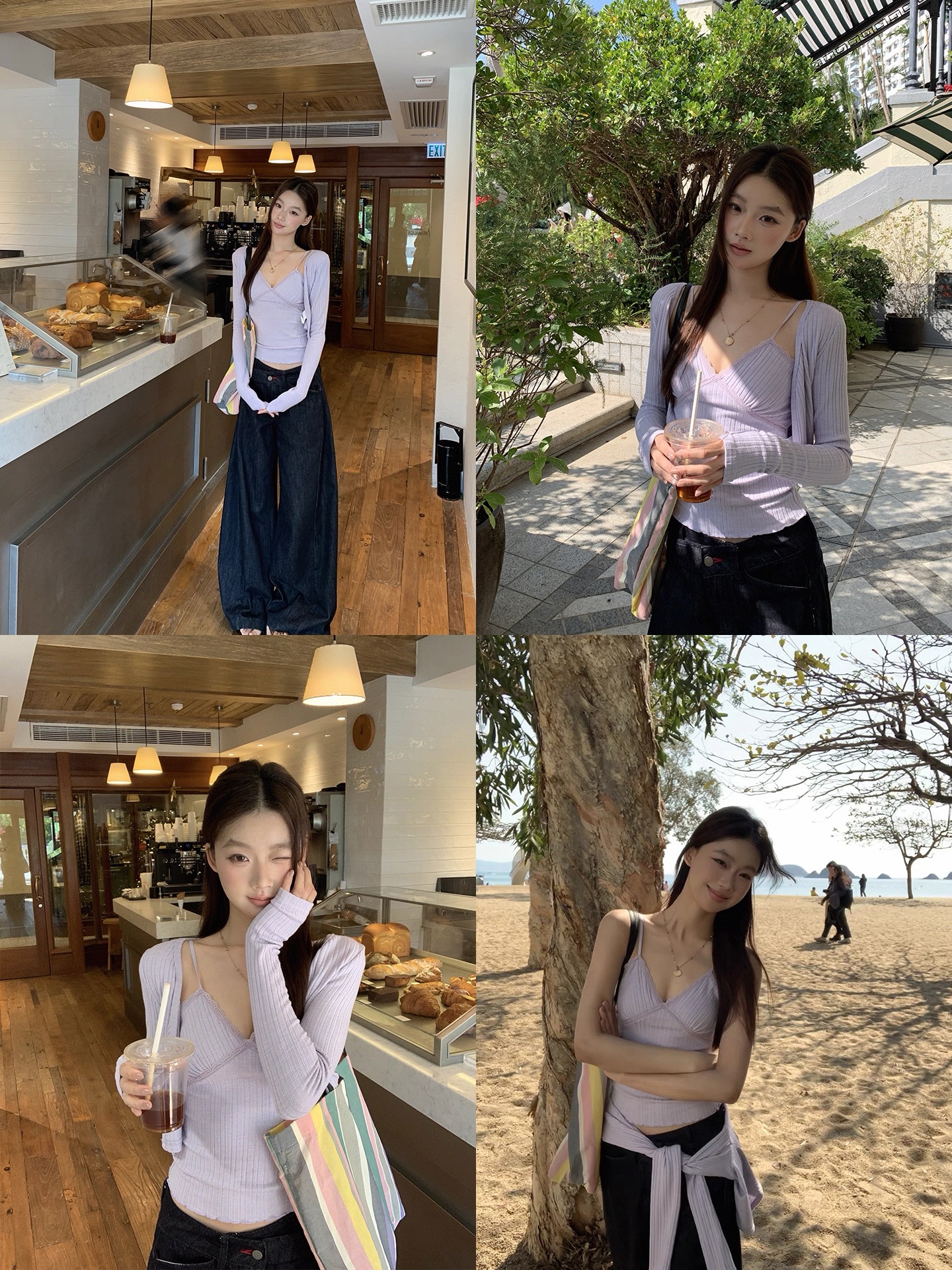 红人馆针织开衫女春季2026超火减龄上衣v领短款罩衫紫色外套