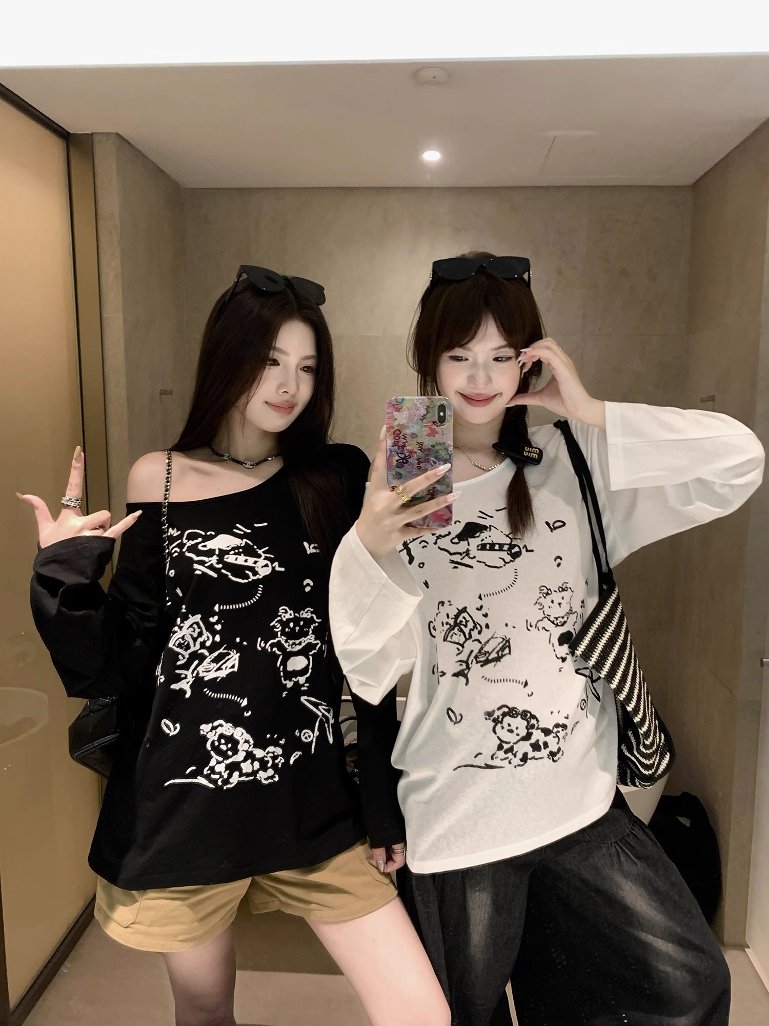 작은 6 월 6 월 브리트니 미 애완 동물 낙원 마이크로 ~을 통해 눈꽃 면 센스 둘 착용 긴팔 자외선 차단 프린트 t