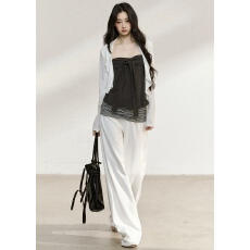 7Shiftin 原创设计韩系松弛感穿搭白色罩衫搭配灰色吊带两件套装