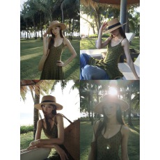 批发红人馆吊带连衣裙女2026年新款春季法式碎花显瘦气质修身绿色裙子