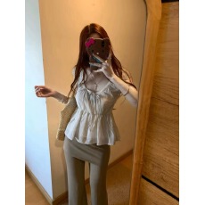 批发韩系纯欲温柔感<b class='q'>蕾丝</b>条纹短袖衬衫屁帘休闲裤套装女夏季小众超好看