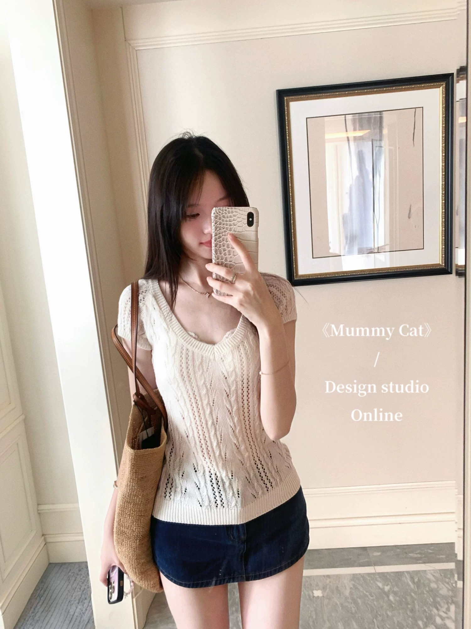 mummy cat 계란 놓기 야옹 사랑 언어 직물 고대 조기 아름다움 V넥 홀로우 아웃 마이크로 ~을 통해 슬림해 보이는 니트 티셔츠