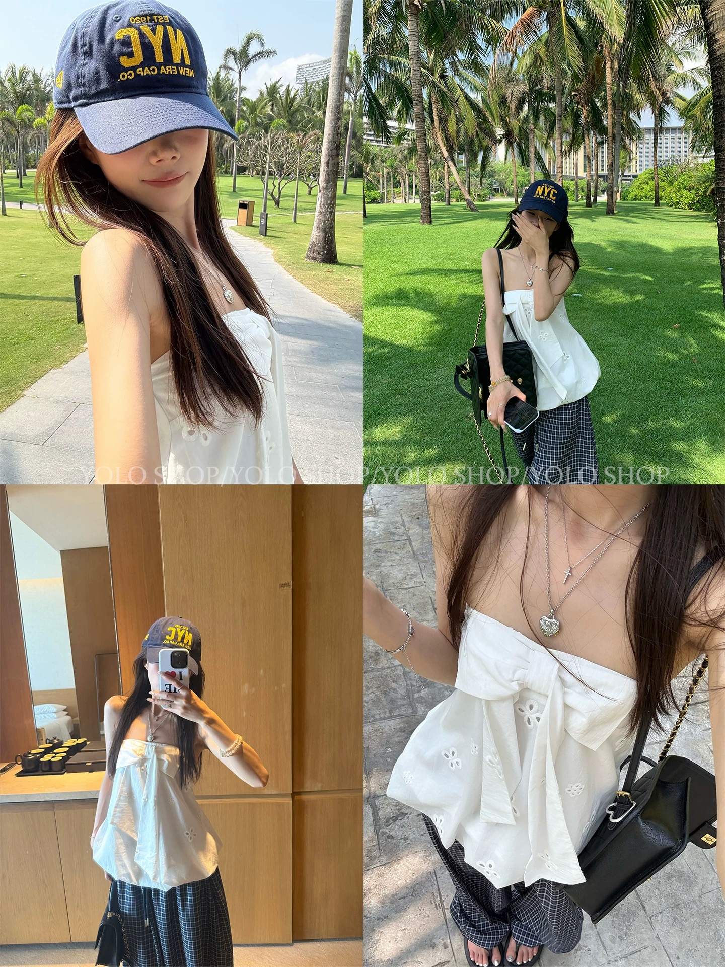 yolo shop 발레 소녀 자수 홀로우 아웃 꽃밭 Chic 튜브탑 조끼 화이트 순수한 색 욕망 민소매 맨위