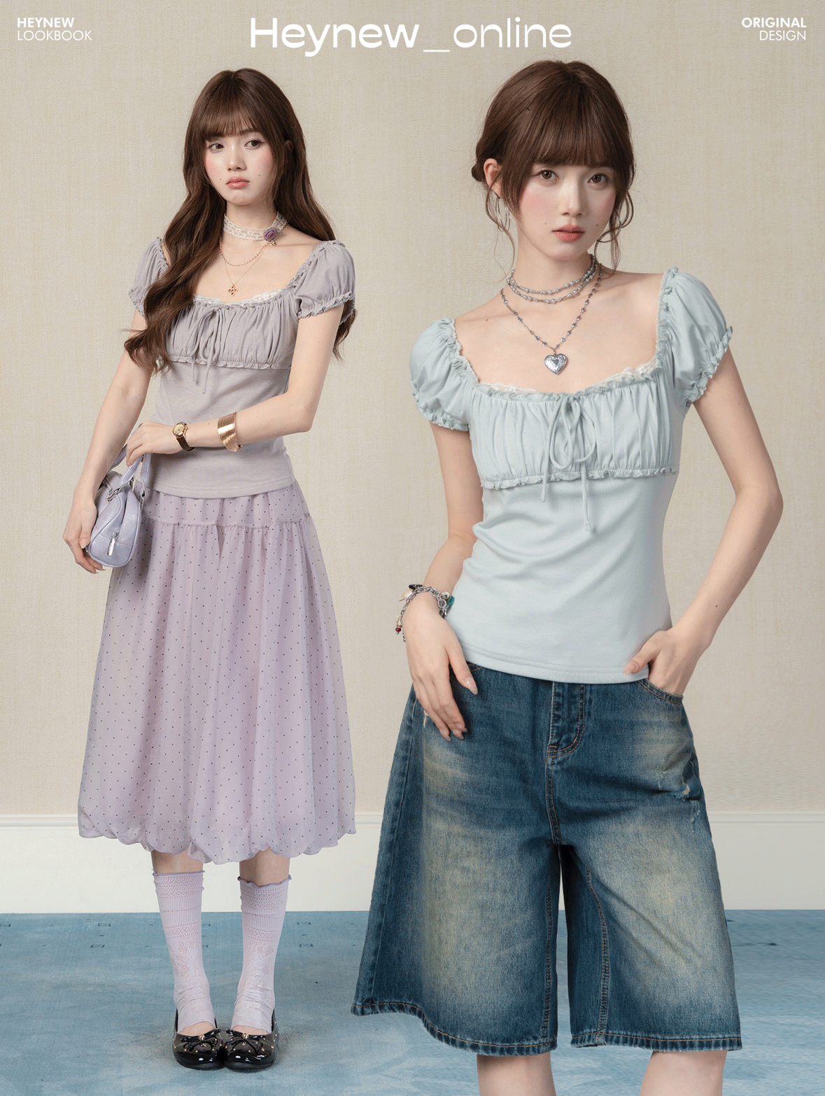 heynew 프랑스식 소녀 센스 거품 소매 레이스 레이스 반팔 티셔츠 여성 여름 몸매 가꾸기 슬림해 보이는 품격 맨위